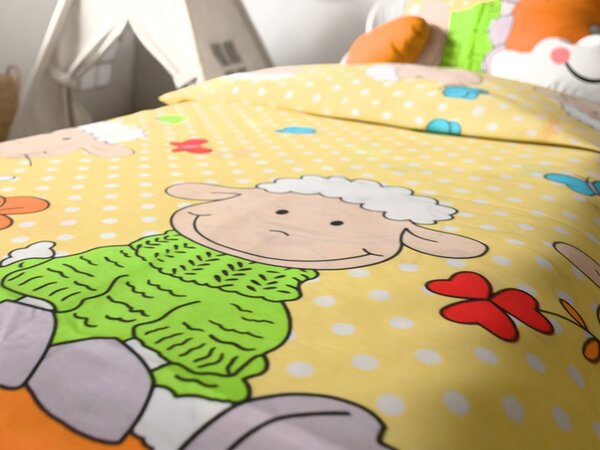 Pamučna posteljina za krevetić OVČICE žuta Dimenzije posteljine: 45 x 65 cm | 90 x 135 cm