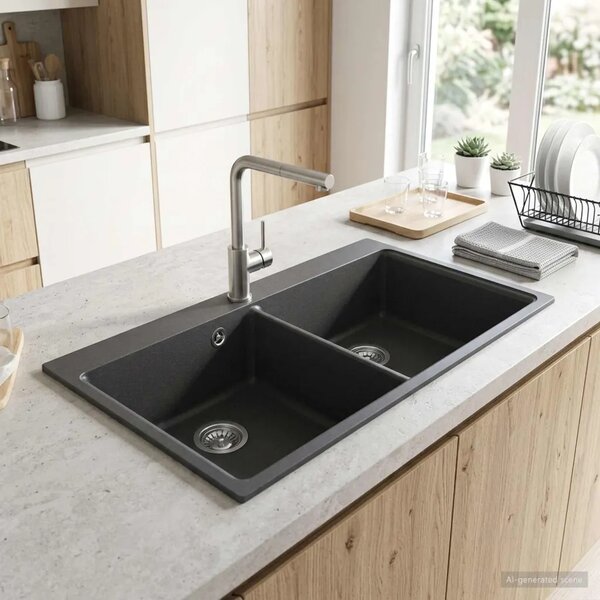 Sudoper s dvostrukom posudom Granite 86 x 51 x 30 cm Grafitna - Grafitna