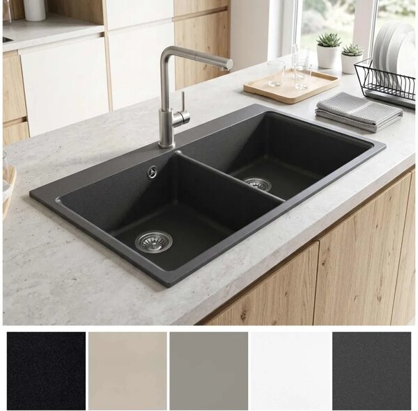 Sudoper s dvostrukom posudom Granite 86 x 51 x 30 cm Grafitna - Grafitna