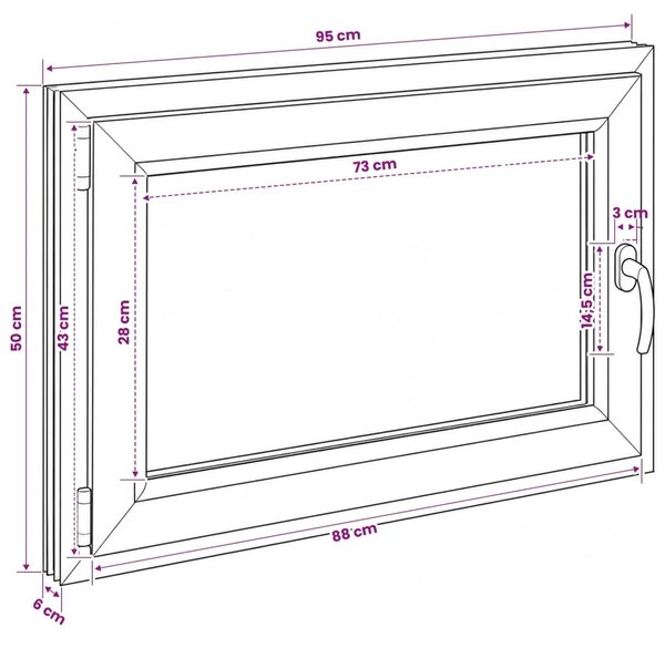 Prozor za podrum RISOR 95 x 50 cm PVC i prozirno staklo - Bijela 95 x 50 cm (Troslojni) Nagibanje i okretanje lijevo