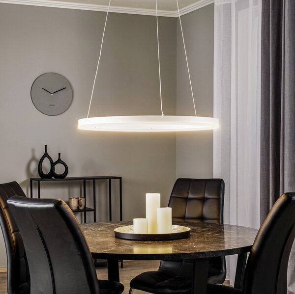 Arcchio Albiona LED viseća svjetiljka, bijela, 1 prsten, Ø 60 cm, prigušiva, Bijela, Kuhinja, Metal