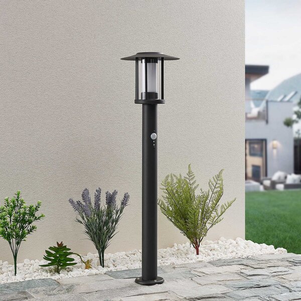 Lindby LED staza Gregory, 76cm, senzor, tamno siva, IP44, Crno, Nehrđajući čelik