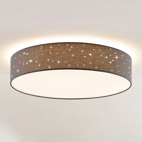 Lindby LED stropna svjetiljka Ellamina, Ø 60 cm, antracit, tekstil, prigušiva, Crno, Dnevni boravak/blagovaonica, Tkanina / tekstil