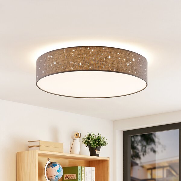 Lindby LED stropna svjetiljka Ellamina, Ø 60 cm, antracit, tekstil, prigušiva, Crno, Dnevni boravak/blagovaonica, Tkanina / tekstil