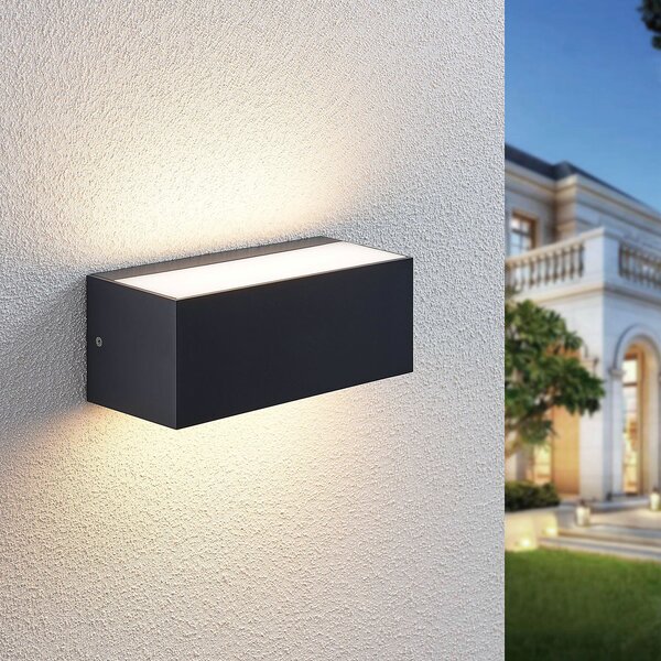 Lindby LED vanjska zidna svjetiljka Nienke, 23 cm, otporna na morsku vodu, IP65, Crno, Plastika