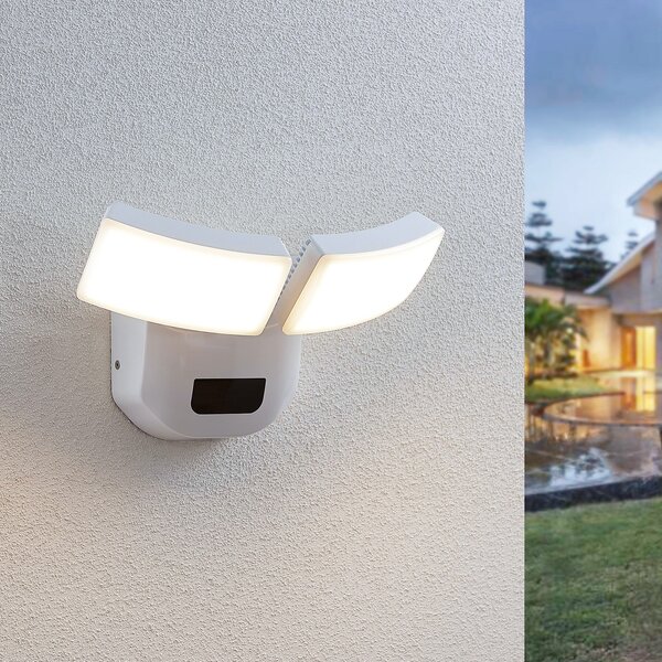 Lindby LED vanjska zidna svjetiljka Nikias, 30 cm, senzor, 2 žarulje, bijela, Bijela, Metal