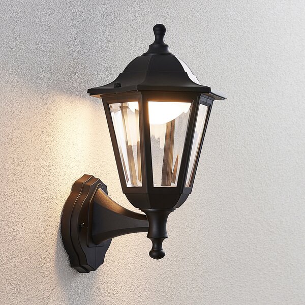 Lindby LED vanjska zidna svjetiljka Iavo, crna, lampion, 38 cm, Crno, Plastika, Zidna utičnica ispod
