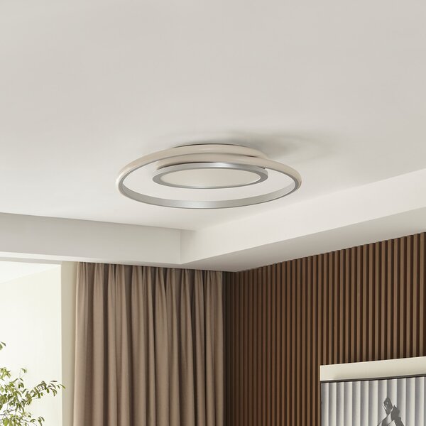 Lucande LED stropna svjetiljka Noud, 49 cm, srebrna, aluminij, prigušiva, prigušiva, Metalik, spavaća soba, Metal