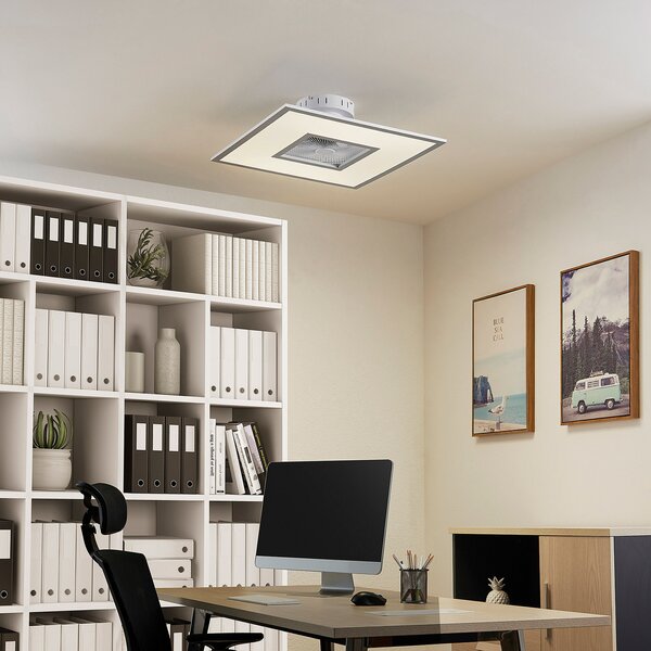 Lindby LED stropni ventilator Romea, kvadratni, DC, tihi, 60 cm, prigušiva, Sivo, Dnevni boravak/blagovaonica, Plastika