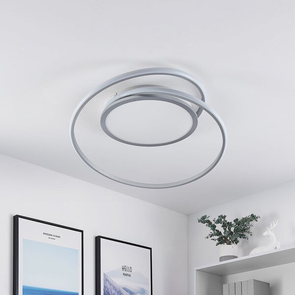 Lucande LED stropna svjetiljka Noud, 65 cm, srebro, metal, CCT, prigušiva, Sivo, spavaća soba, Metal