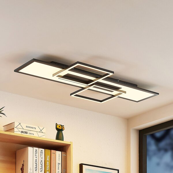 Lucande LED stropna svjetiljka Narumi, CCT, 110cm, crna, aluminij, prigušiva, Crno, Dnevni boravak/blagovaonica, Metal