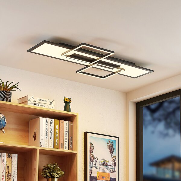Lucande LED stropna svjetiljka Narumi, CCT, 110cm, crna, aluminij, prigušiva, Crno, Dnevni boravak/blagovaonica, Metal