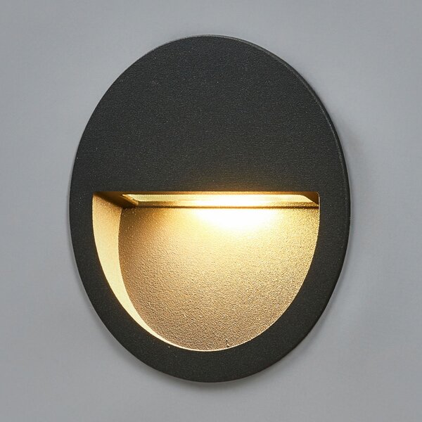 Lucande LED ugradbena zidna svjetiljka Loya, Ø 11,5 cm, siva, IP54, Crno, Aluminij, Okrugla ugradna svjetla