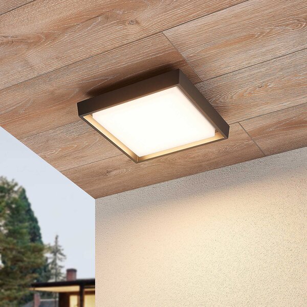Lucande Birta LED vanjska stropna svjetiljka, tamno siva, 27 cm, IP54, Sivo, Metal