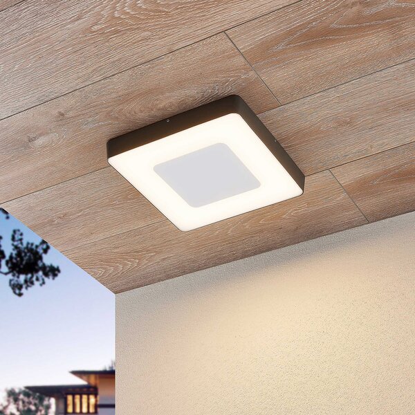 Lucande LED vanjska stropna svjetiljka Sora, kvadratna, senzor, IP54, Crno, Metal