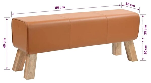 Klupa 110 x 30 x 45 cm Prava koža Smeđa - Smeđa