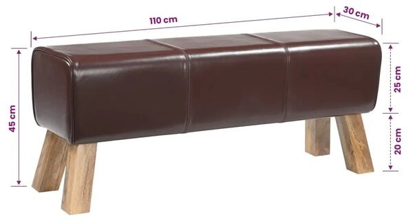 Klupa 110 x 30 x 45 cm Prava koža Tamno smeđa - Tamno smeđa