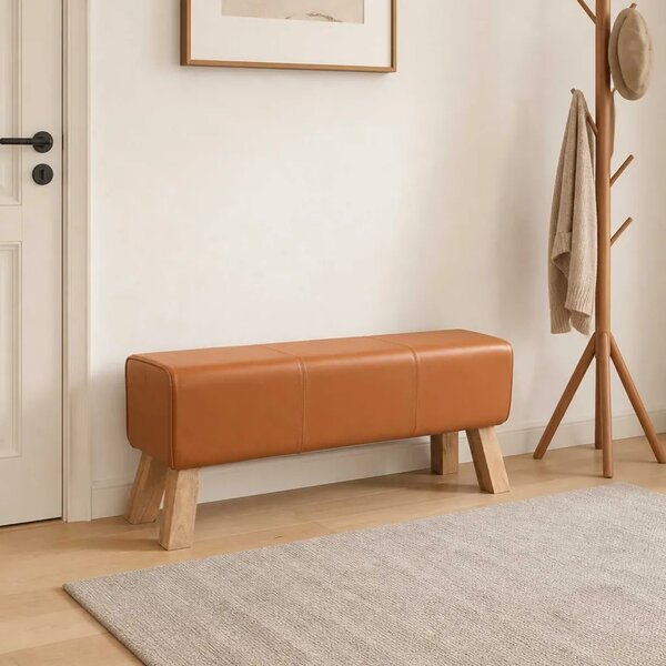 Klupa 110 x 30 x 45 cm Prava koža Smeđa - Smeđa
