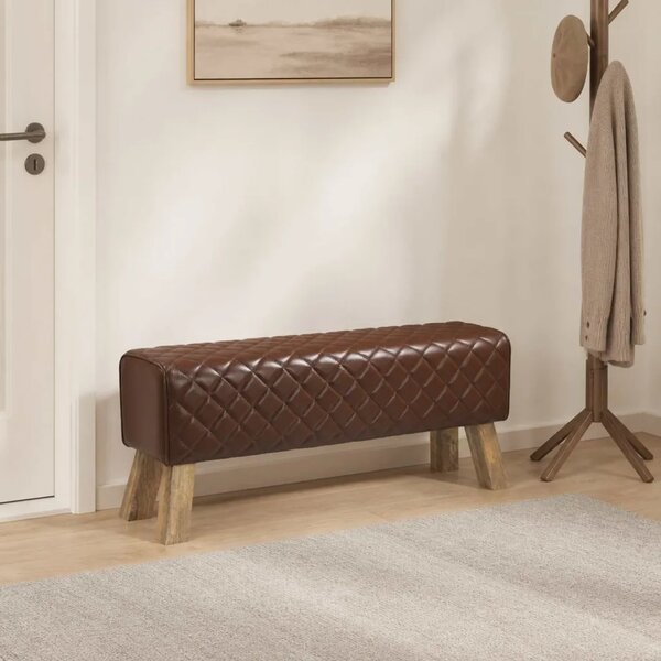 Klupa 110 x 30 x 45 cm Prava koža Smeđa dijamantna - Smeđa dijamantna