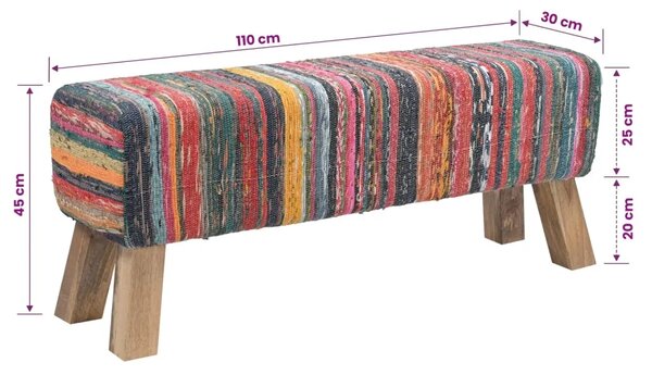 Klupa 110 x 30 x 45 cm Prava koža Šareni - Šareni