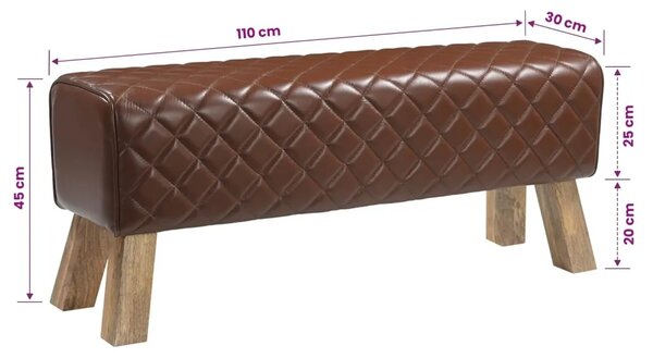 Klupa 110 x 30 x 45 cm Prava koža Smeđa dijamantna - Smeđa dijamantna