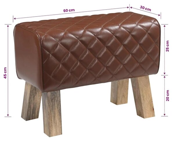 Klupa 60 x 30 x 45 cm Prava koža Smeđa dijamantna - Smeđa dijamantna