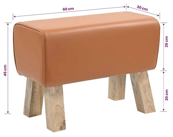 Klupa 60 x 30 x 45 cm Prava koža Smeđa - Smeđa
