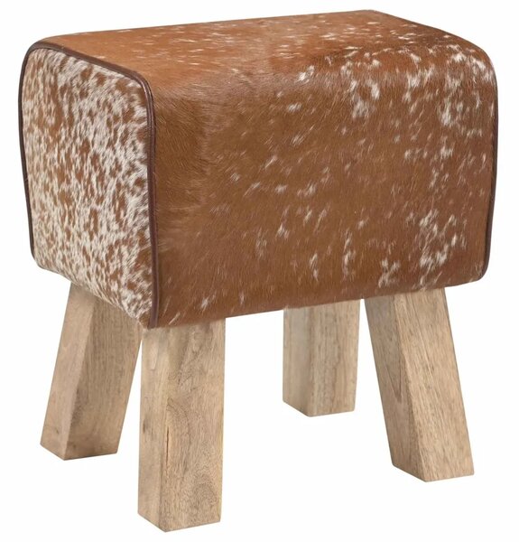 Klupa 40 x 30 x 45 cm Prava koža Smeđa i bijela - Smeđa i bijela
