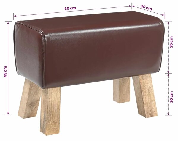 Klupa 60 x 30 x 45 cm Prava koža Tamno smeđa - Tamno smeđa