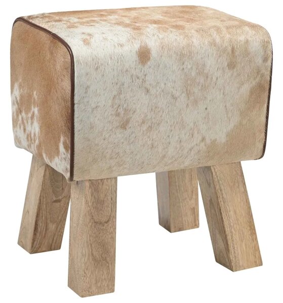 Klupa 40 x 30 x 45 cm Prava koža Smeđa i bijela - Smeđa i bijela