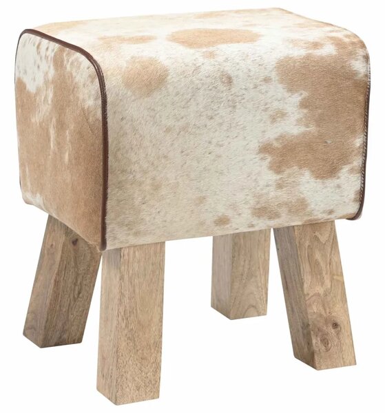 Klupa 40 x 30 x 45 cm Prava koža Smeđa i bijela - Smeđa i bijela