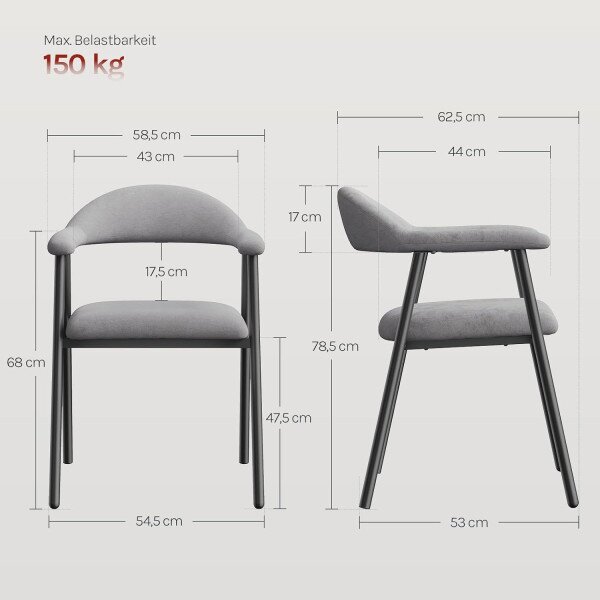 Blagovaonske stolice 53 x 54,5 x 78,5 cm - Siva
