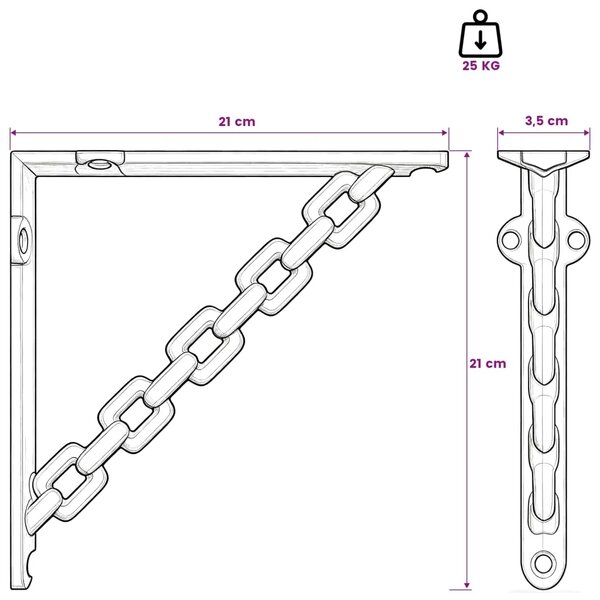 Nosači za zidne police 12 kom. Crna 21 x 21 x 3.5 cm Čelik - Crna 21 x 21 cm 12