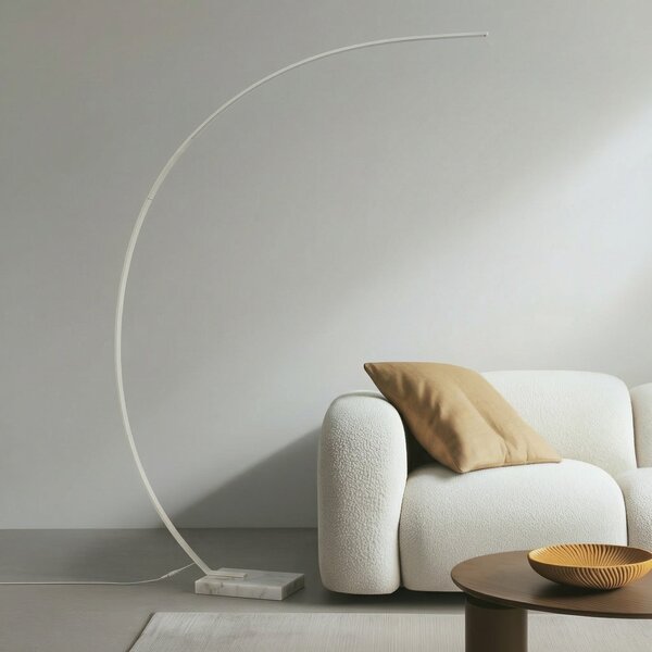 Lindby LED lučna podna lampa Kendra, bijela, aluminij, visina 180cm, prigušiva, Bijela, Dnevni boravak/blagovaonica, Metal