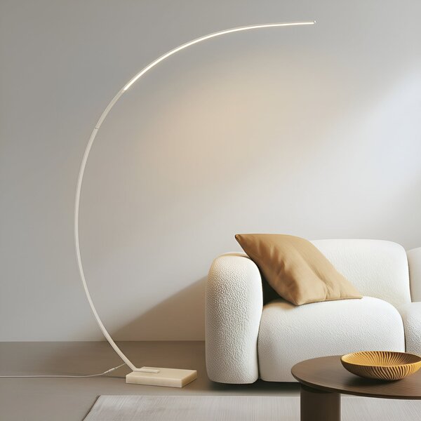 Lindby LED lučna podna lampa Kendra, bijela, aluminij, visina 180cm, prigušiva, Bijela, Dnevni boravak/blagovaonica, Metal