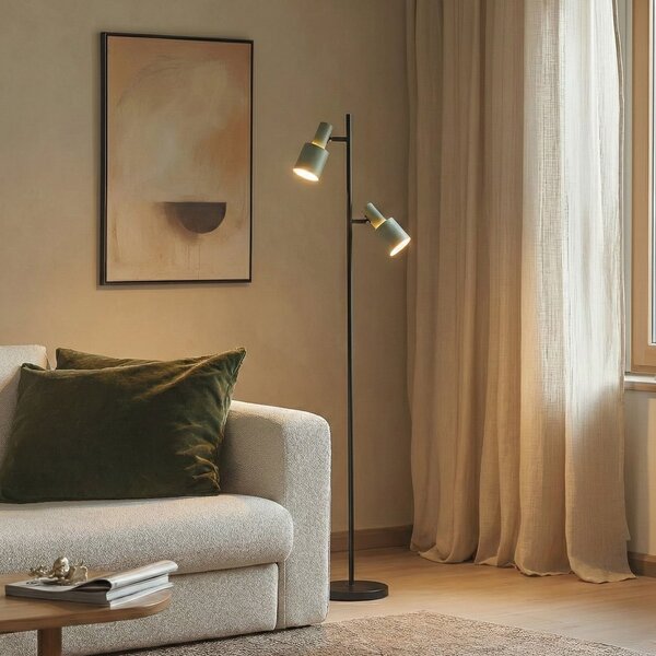 Lindby podna lampa Ovelia, zelena/crna, metal, E27, Crno, Dnevni boravak/blagovaonica, Metal