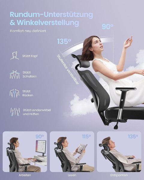 Ergonomska uredska stolica s podesivim naslonom - Bijela