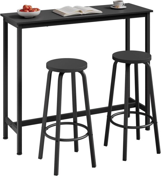 Set barskih stolova s ​​2 barske stolice 120x40x100 cm - Crna