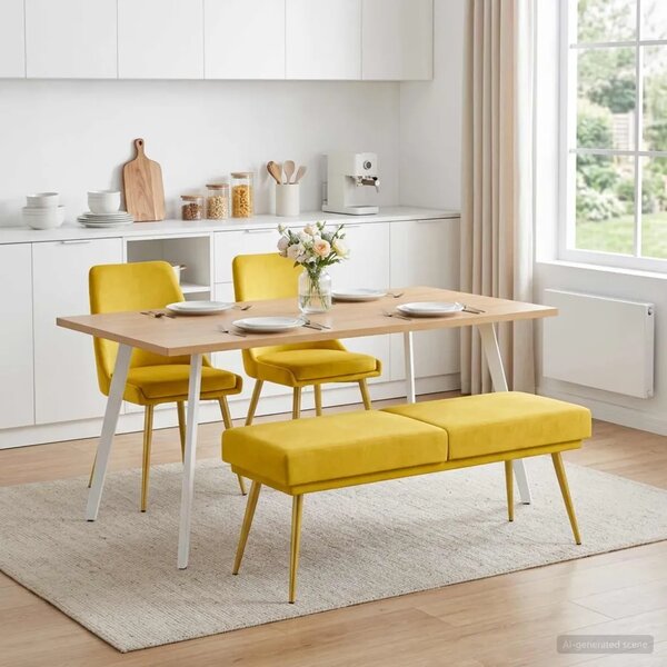 Klupa s dvostrukim slojem Žuta 120 x 45 x 46 cm Baršun - Žuta