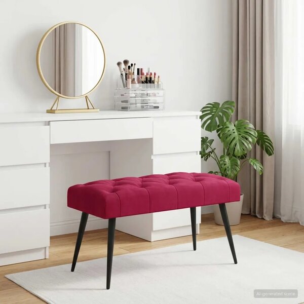 Klupa s gumbastim tkanjem Vinska crvena 80 x 40 x 46 cm Baršun - boja crnog vina 80 x 40 x 46 cm