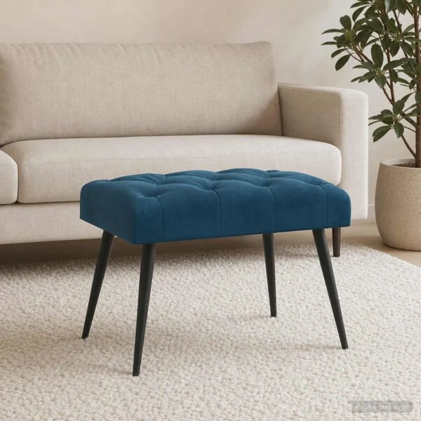 Klupa s gumbastim tkanjem Plava 60 x 40 x 45 cm Baršun - Plava 60 x 40 x 45 cm