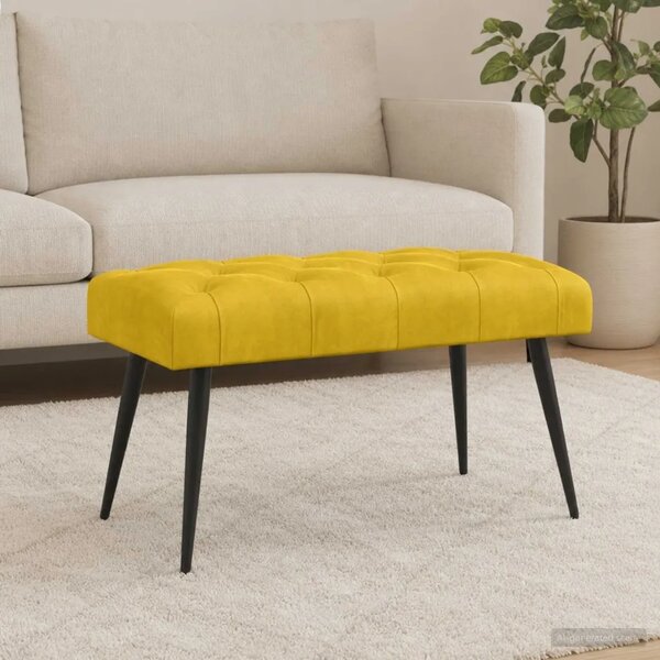 Klupa s gumbastim tkanjem Žuta 80 x 40 x 46 cm Baršun - Žuta 80 x 40 x 46 cm