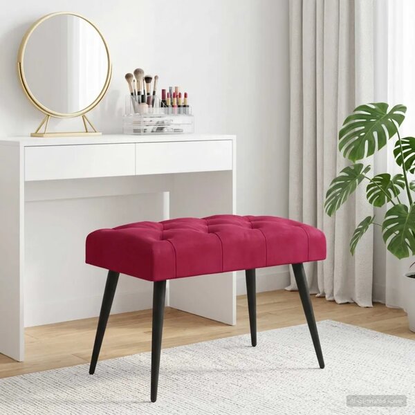 Klupa s gumbastim tkanjem Vinska crvena 60 x 40 x 45 cm Baršun - boja crnog vina 60 x 40 x 45 cm