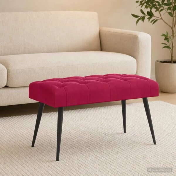 Klupa s gumbastim tkanjem Vinska crvena 80 x 40 x 46 cm Baršun - boja crnog vina 80 x 40 x 46 cm