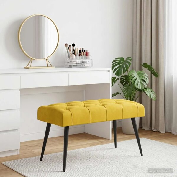 Klupa s gumbastim tkanjem Žuta 80 x 40 x 46 cm Baršun - Žuta 80 x 40 x 46 cm