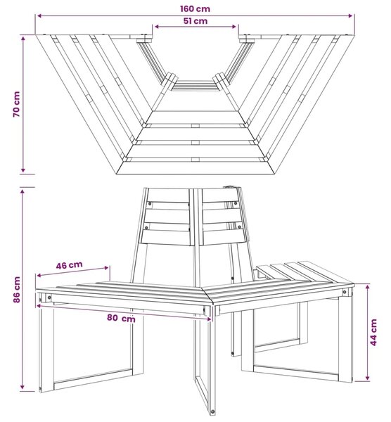 Klupa pod drvetom 160 x 70 x 86 cm Čvrsto drvo akacije Prirodna - 1