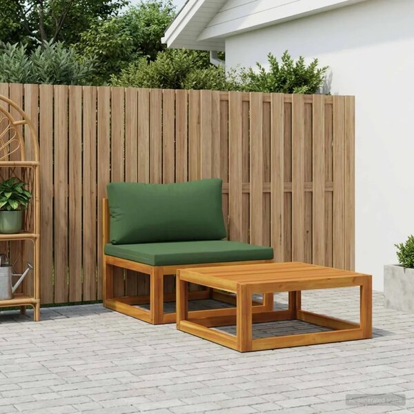 Modularna garnitura sofa s jastucima 2 kom. Čvrsto drvo akacije - Zelena Srednja sofa + stolić za kavu