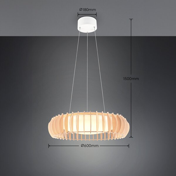Reality Leuchten Monte LED viseća lampa, Ø 60 cm, svijetlo drvo, CCT, prigušiva, Drvo, Dnevni boravak/blagovaonica, Drvo