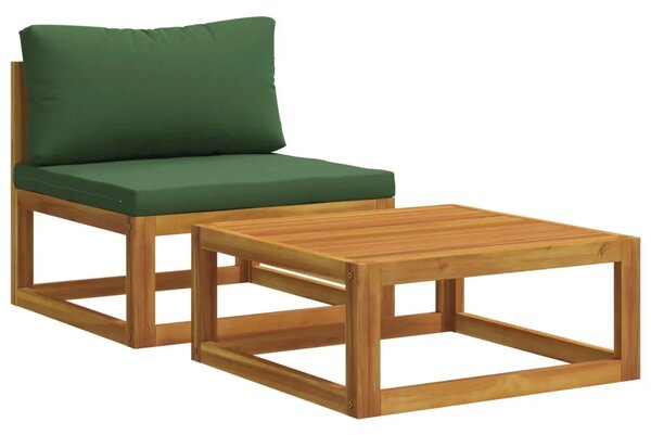 Modularna garnitura sofa s jastucima 2 kom. Čvrsto drvo akacije - Zelena Srednja sofa + stolić za kavu