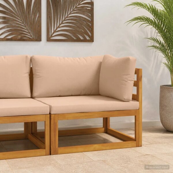 Kauč sa sjedećnicama u kutu Čvrsto drvo akacije Prirodna - Bež Kutna sofa